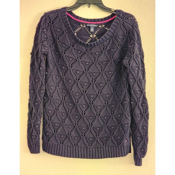 SWEATER-TOMMY HILFIGER-Navy Blue-Open Knit-Long Sleeve-Classic-Size SML-Petite - Picture 1 of 15